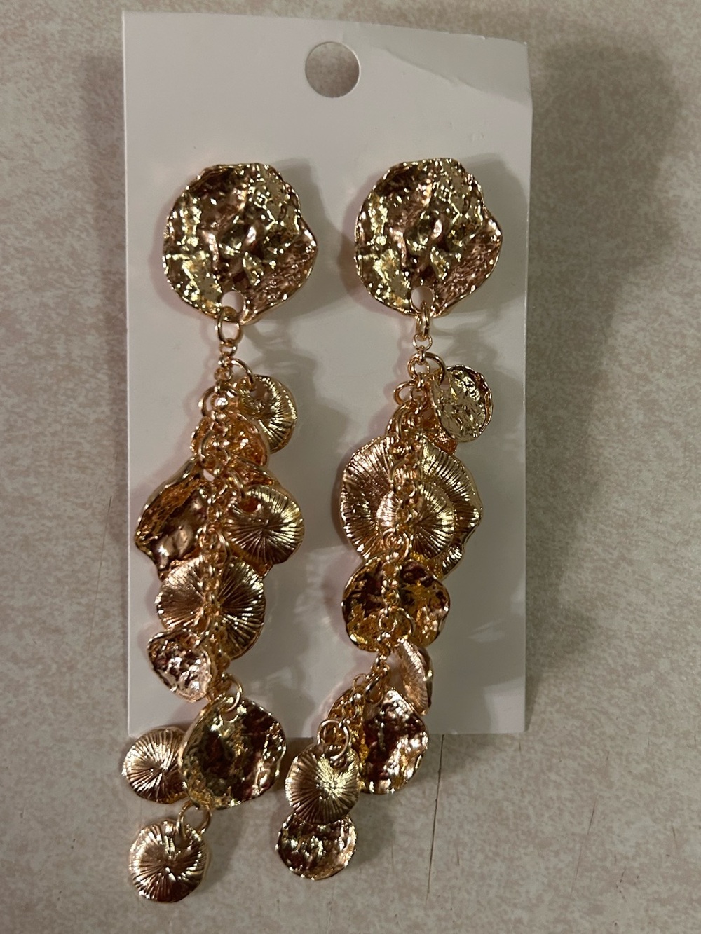 Gold Textured Disc Drop Earrings - Women's Fashion Jewelry